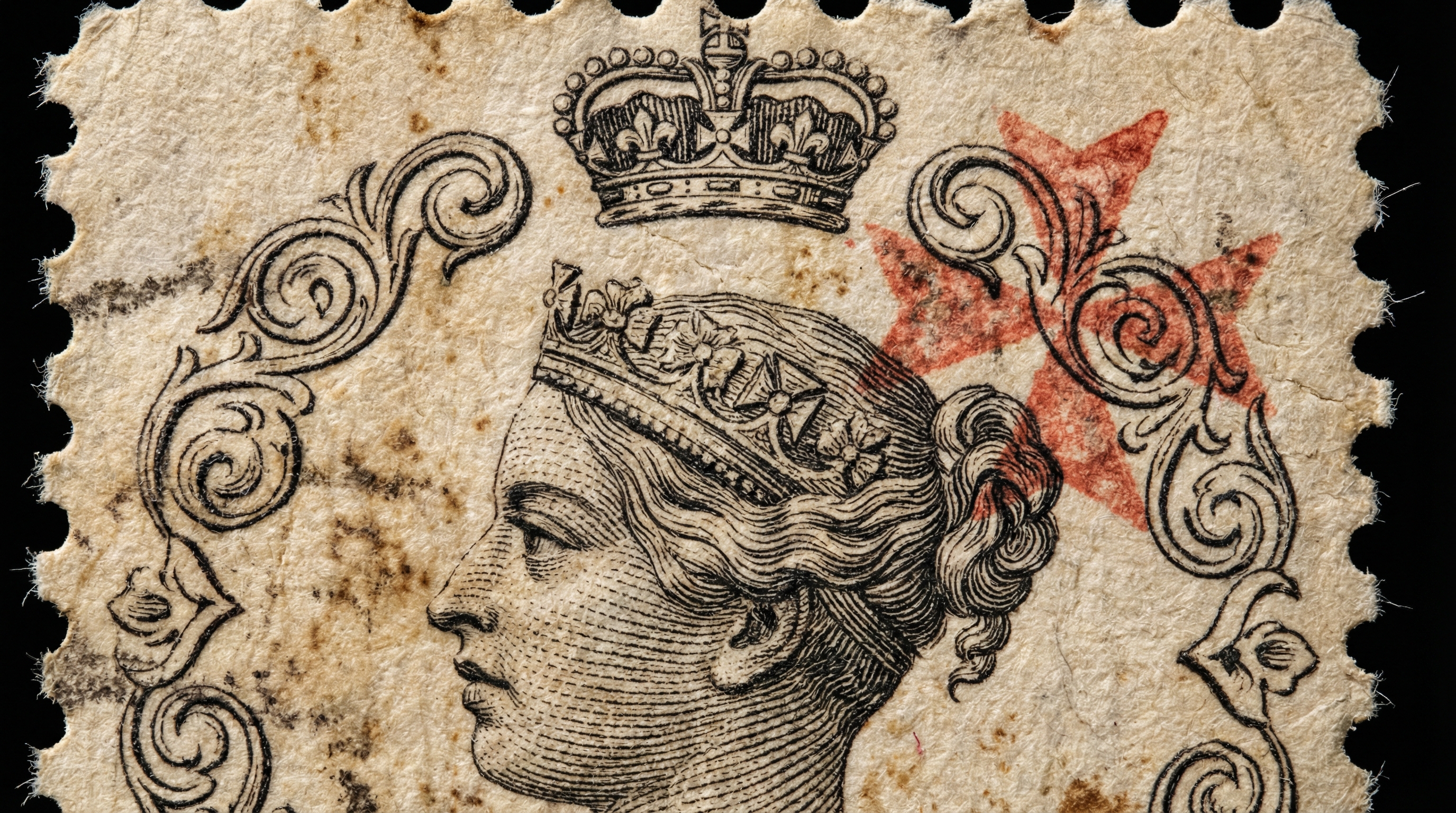 Close-up magnified view of authentic stamp showing printing details