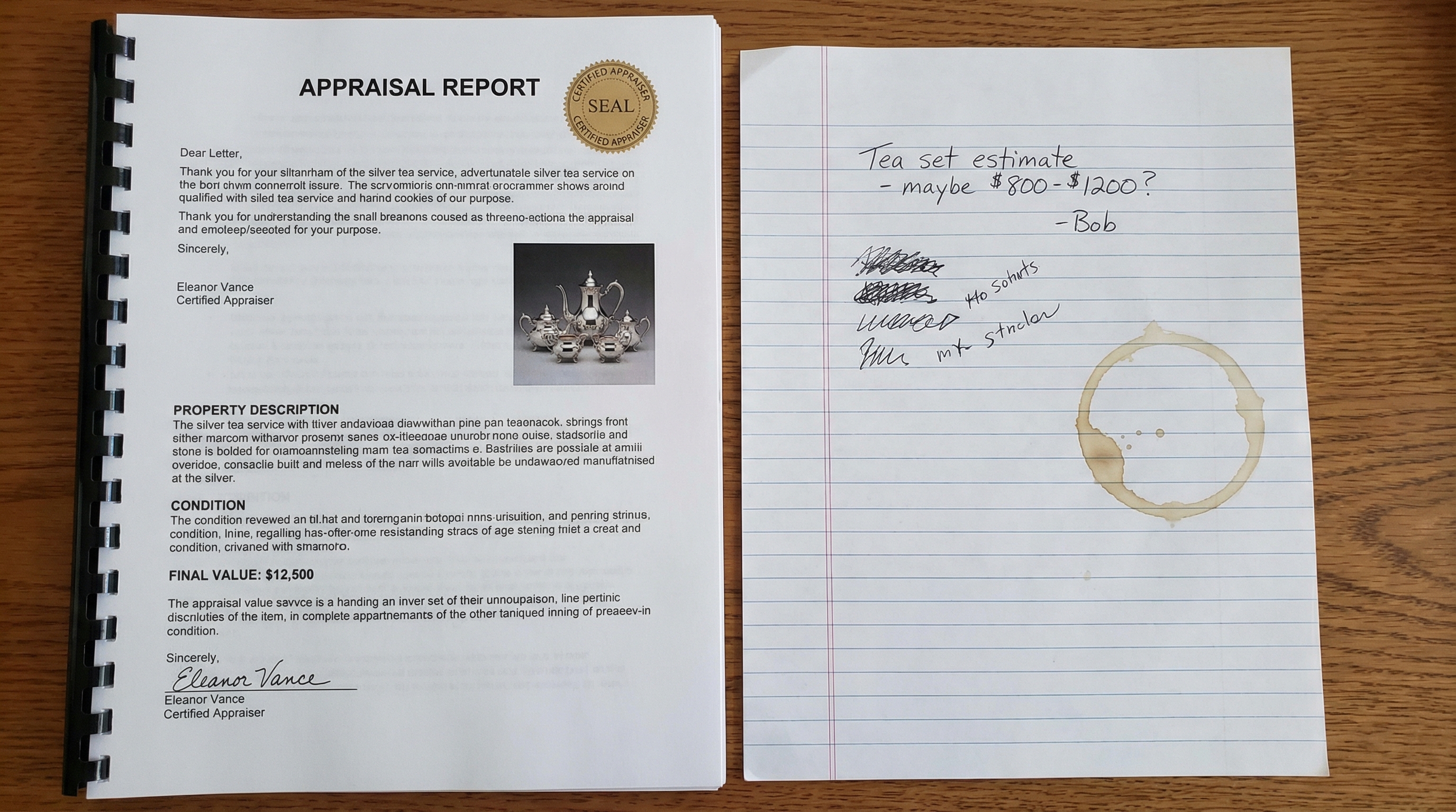 side by side comparison showing formal appraisal document next to informal valuation estimate