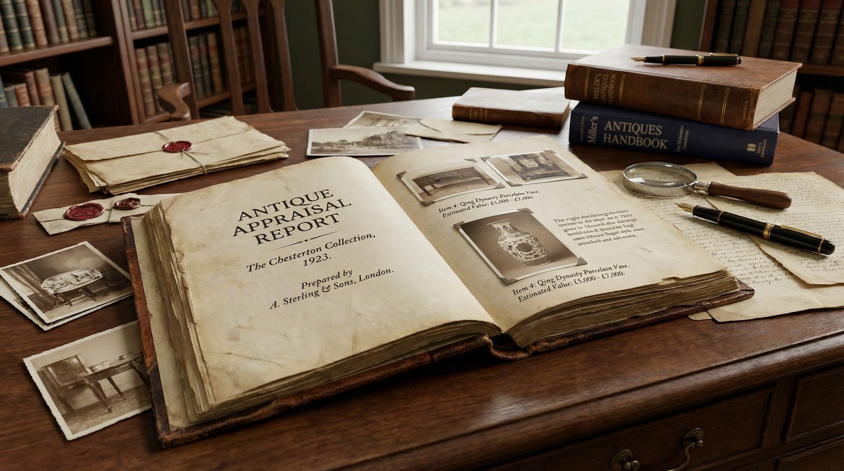 Detailed antique appraisal report with photographs and documentation