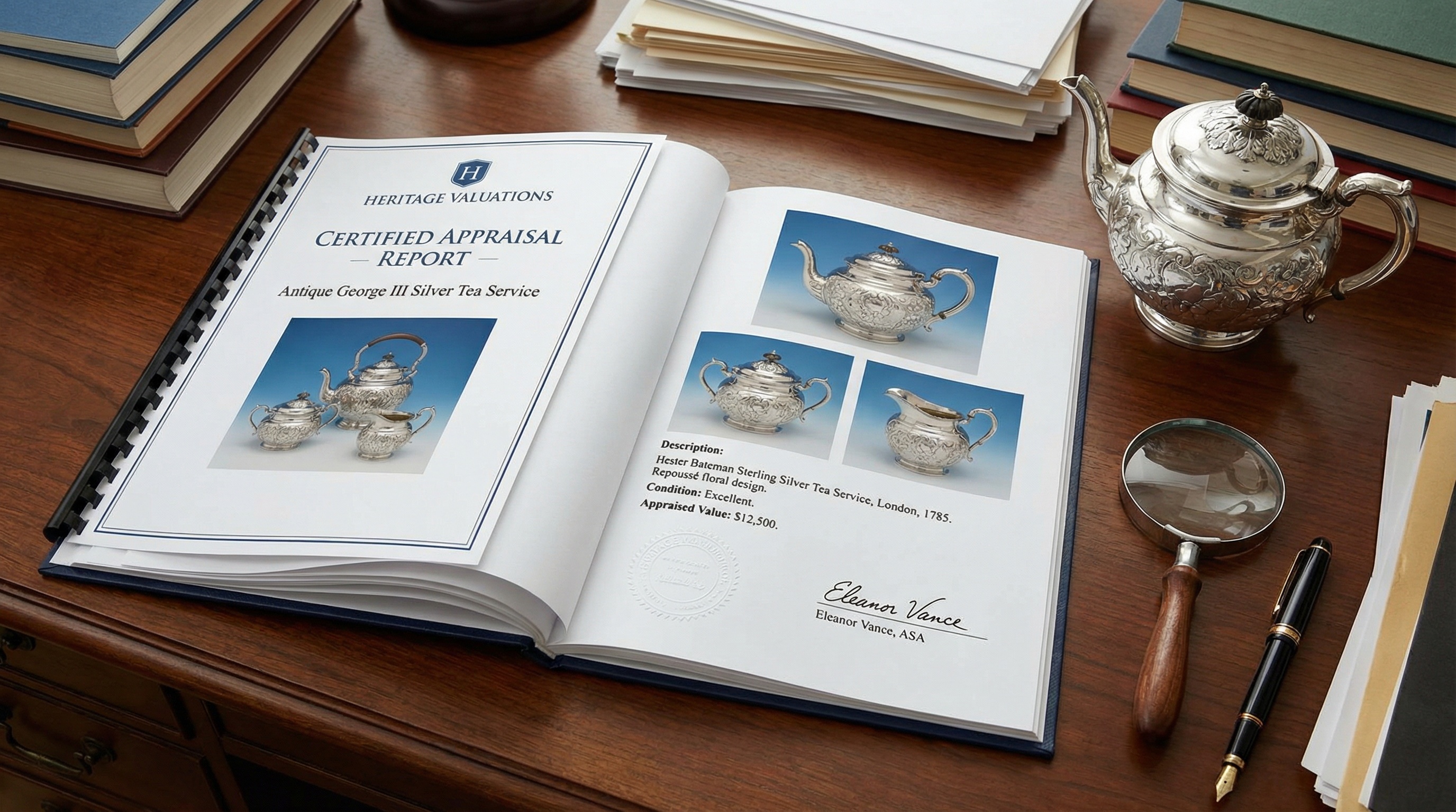 Certified Appraisal Report Silver Tea Service Documentation