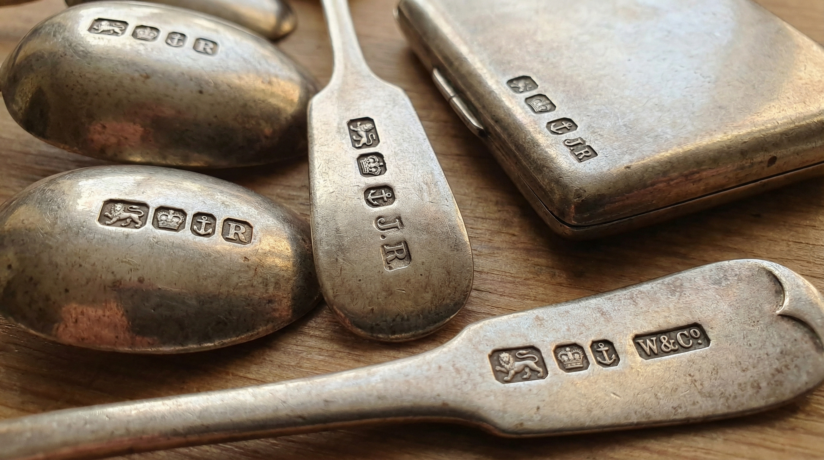 Silver hallmarks and makers marks examples showing various historical stamps