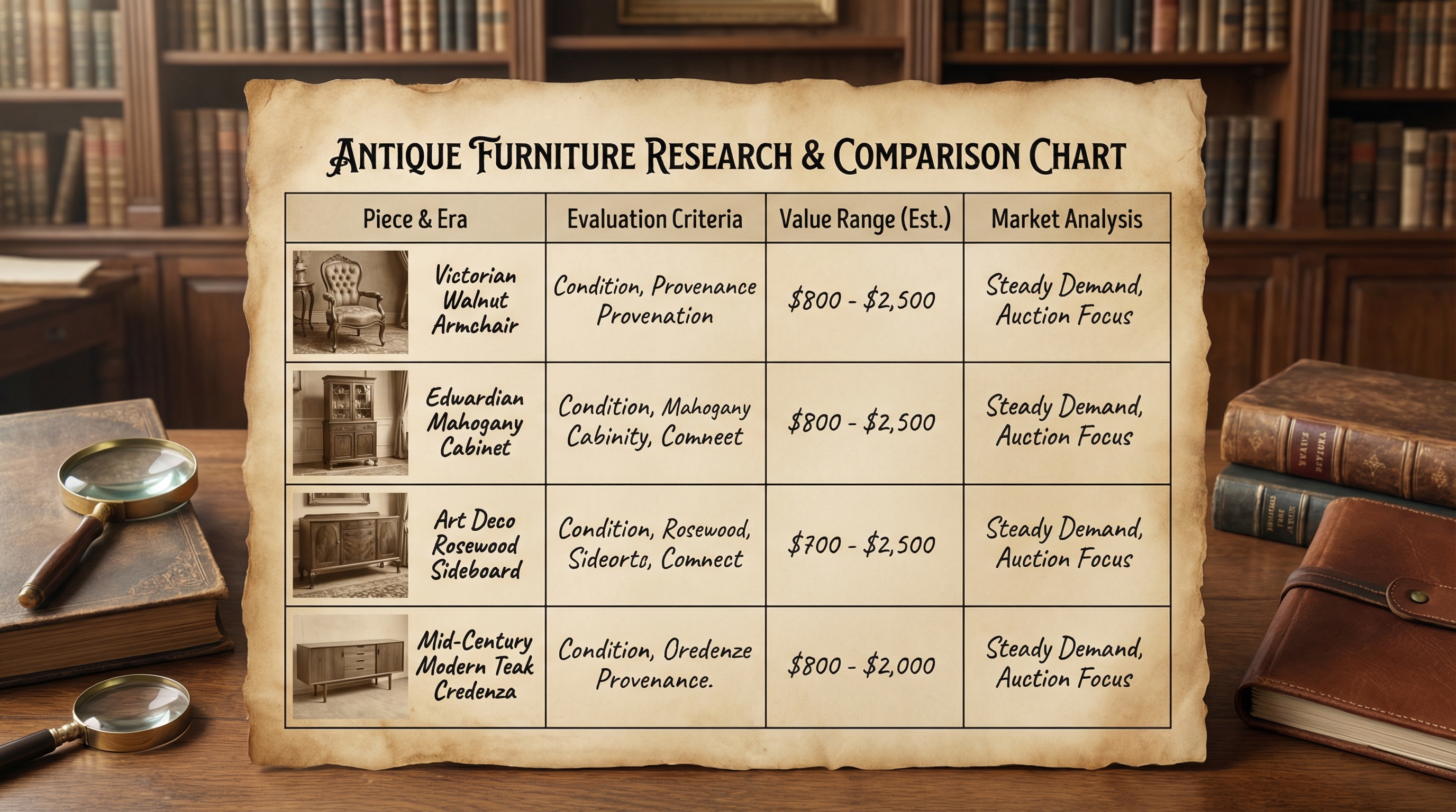 Antique furniture research comparison chart