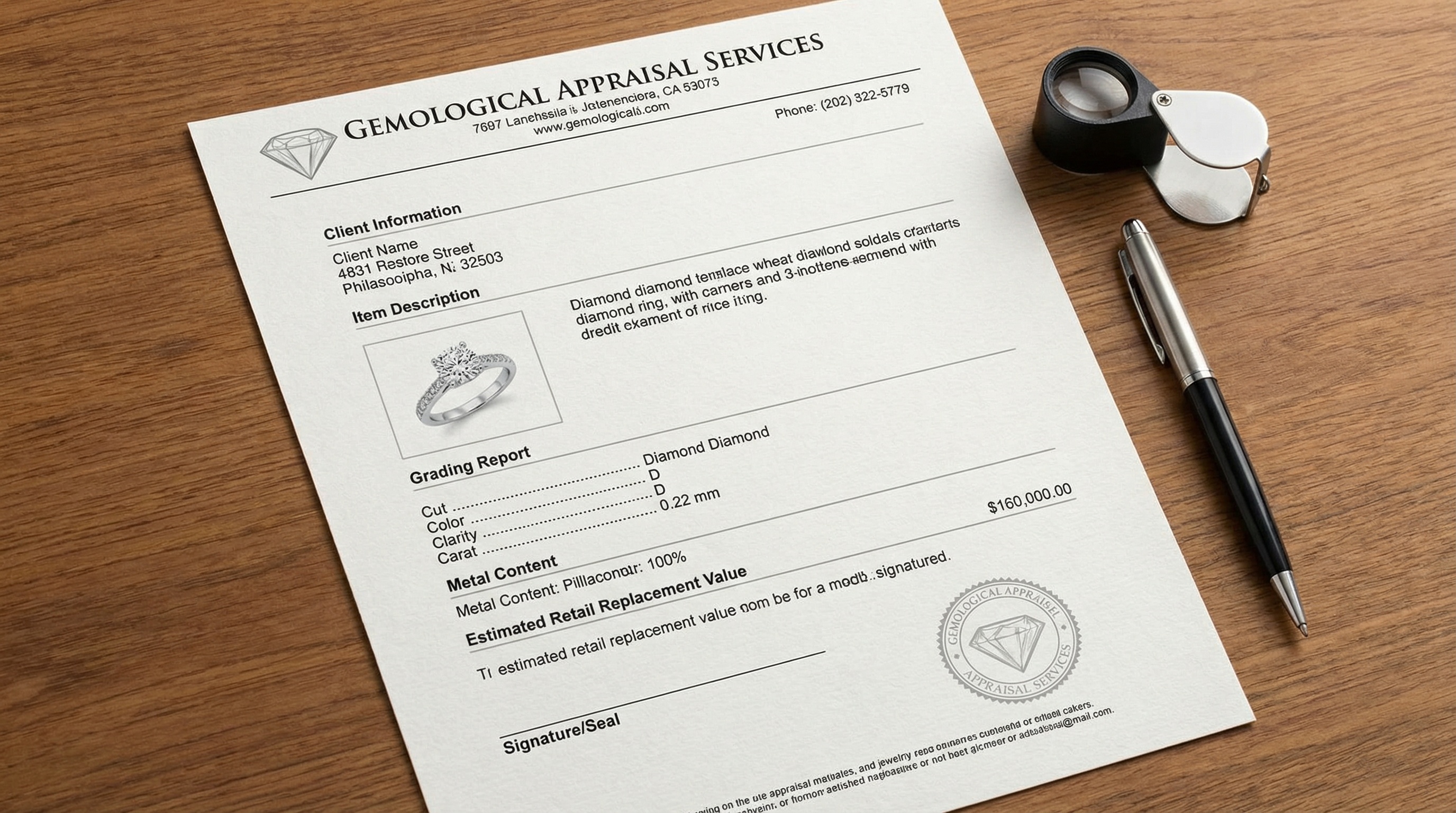 jewelry appraisal document breakdown with annotations