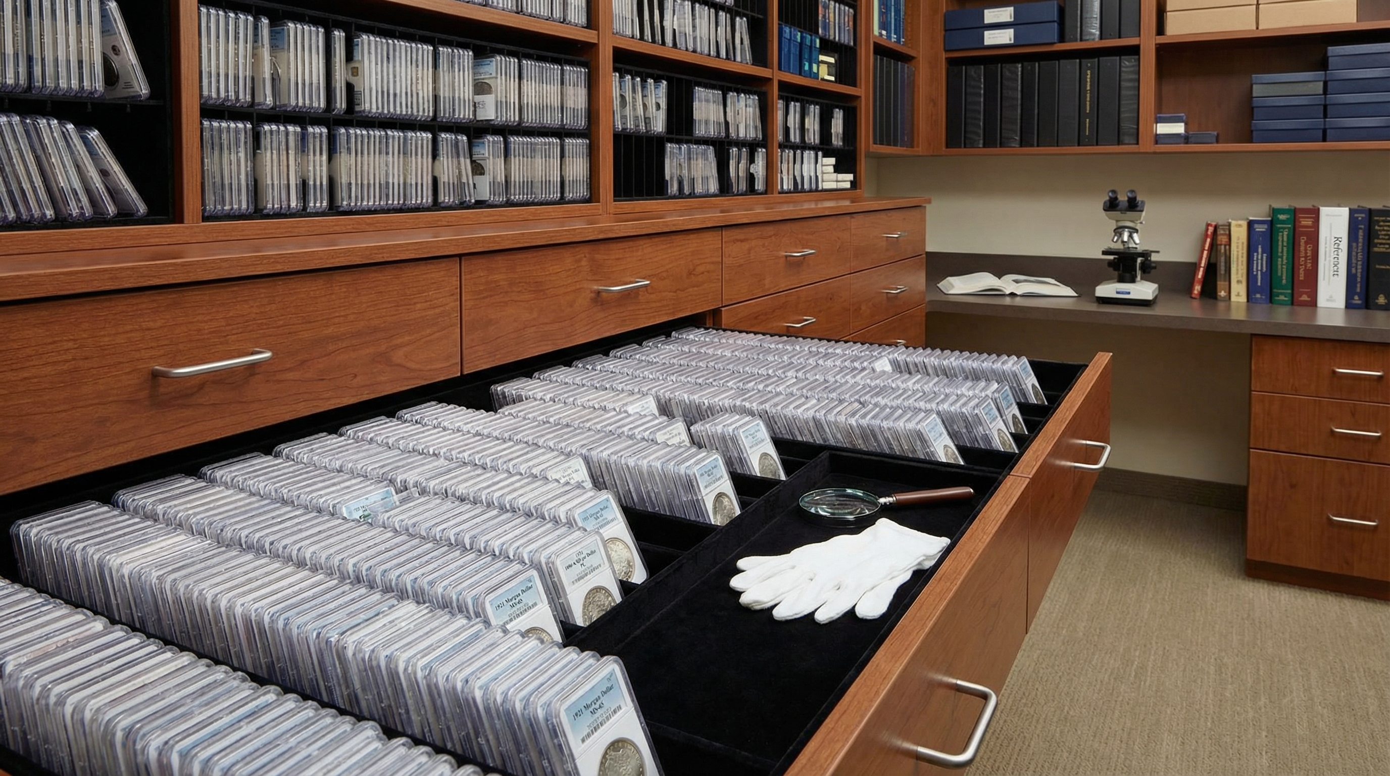 professional coin storage system with labeled holders