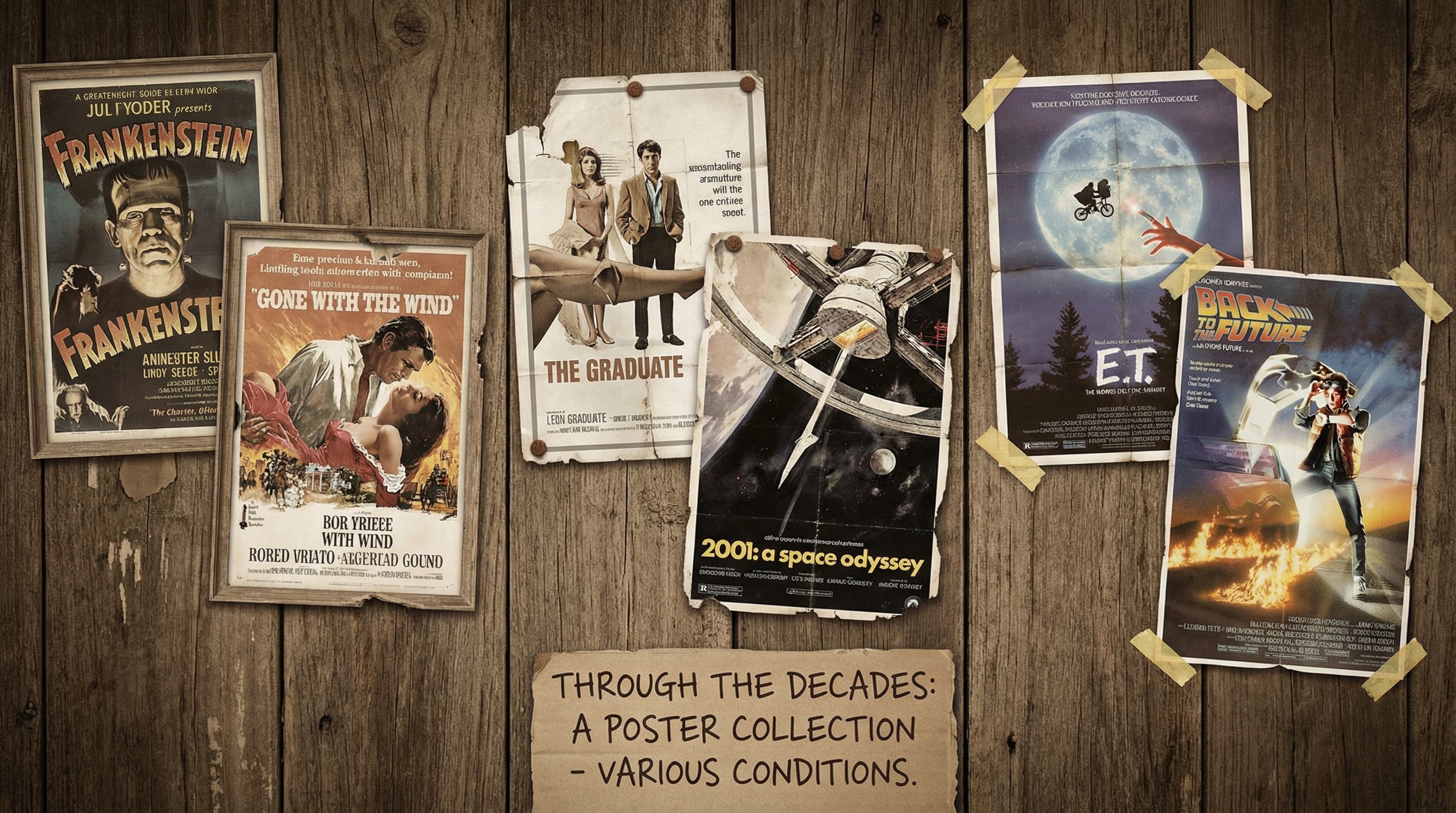 vintage movie poster collection showing different conditions and eras