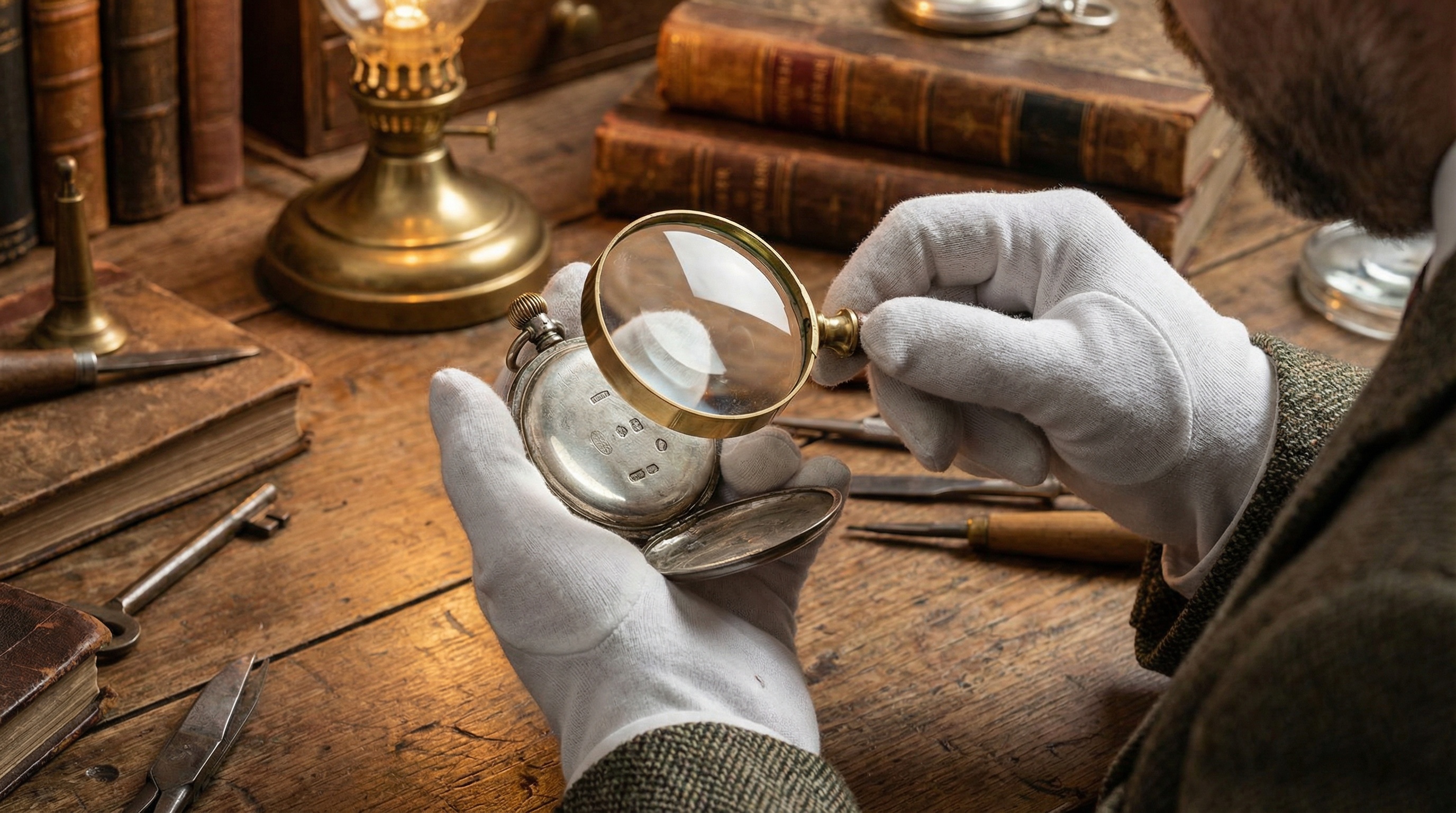 Antique authentication process examining makers marks